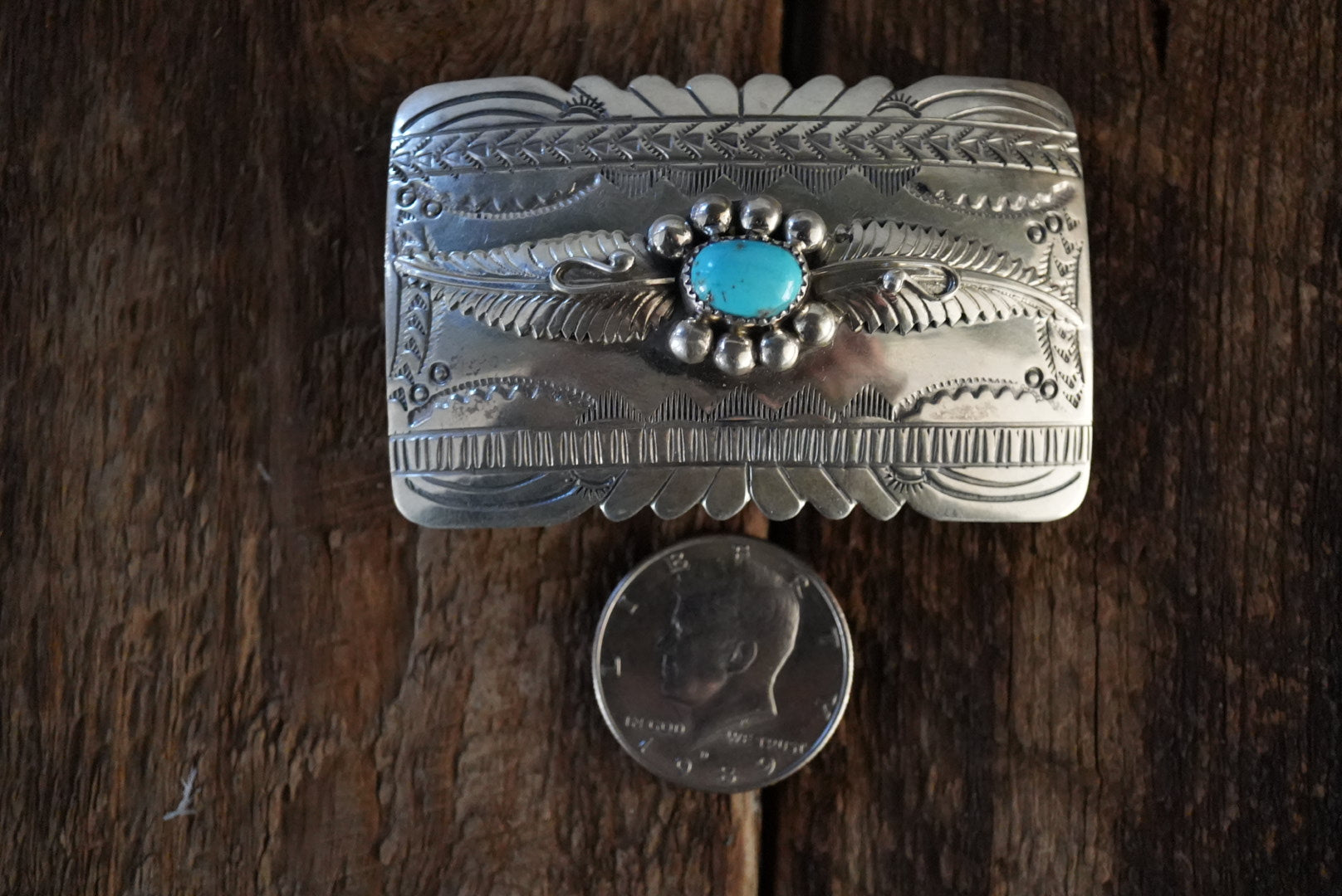 Custom Handmade Turquoise & Silver Belt Buckle