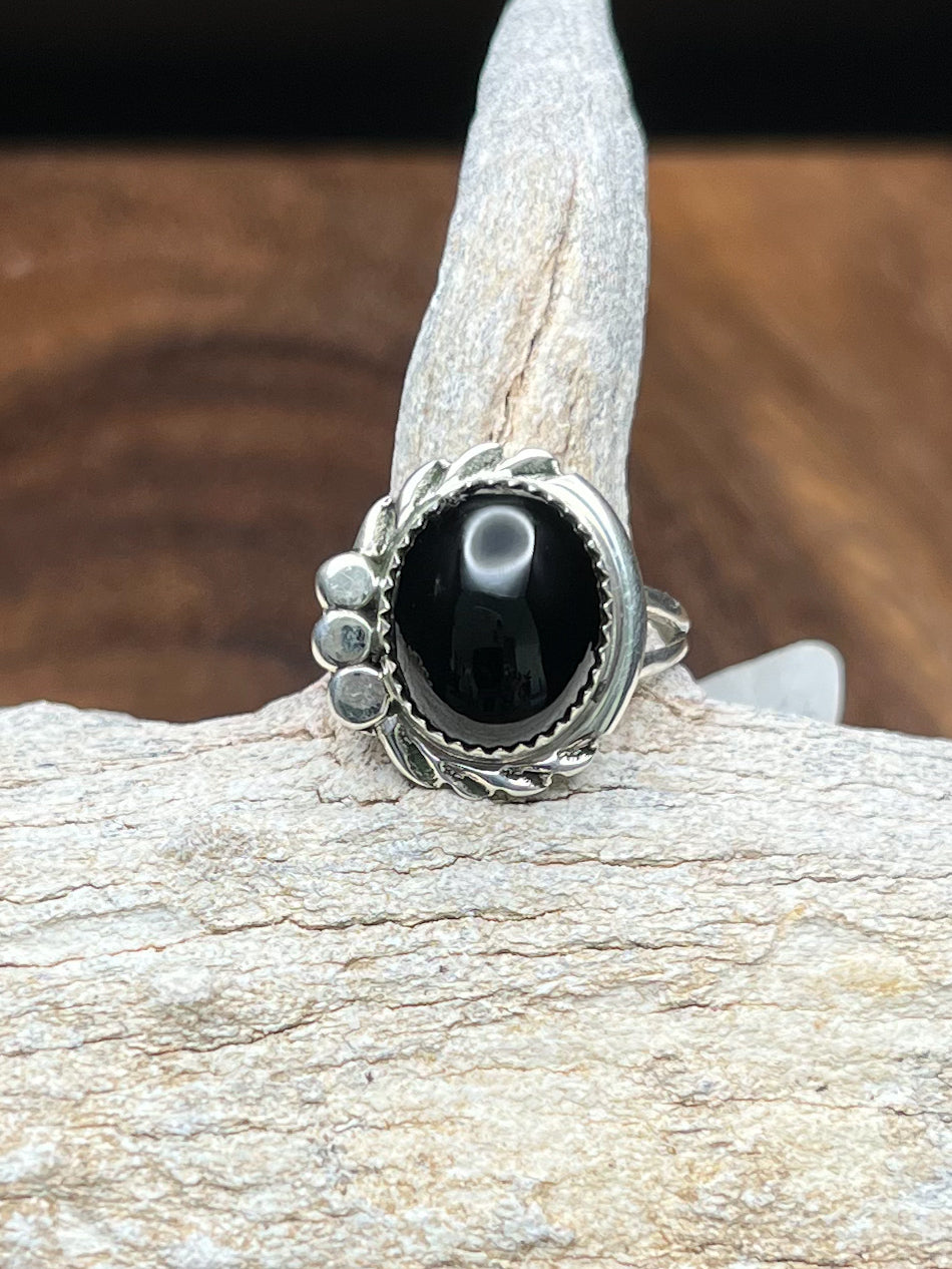 Authentic Native American Handmade Sterling Silver Black Onyx Ring