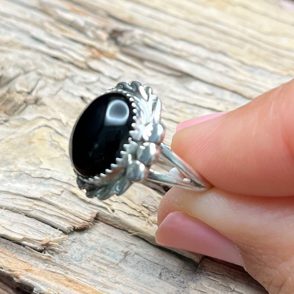 Authentic Native American Handmade Sterling Silver Black Onyx Ring