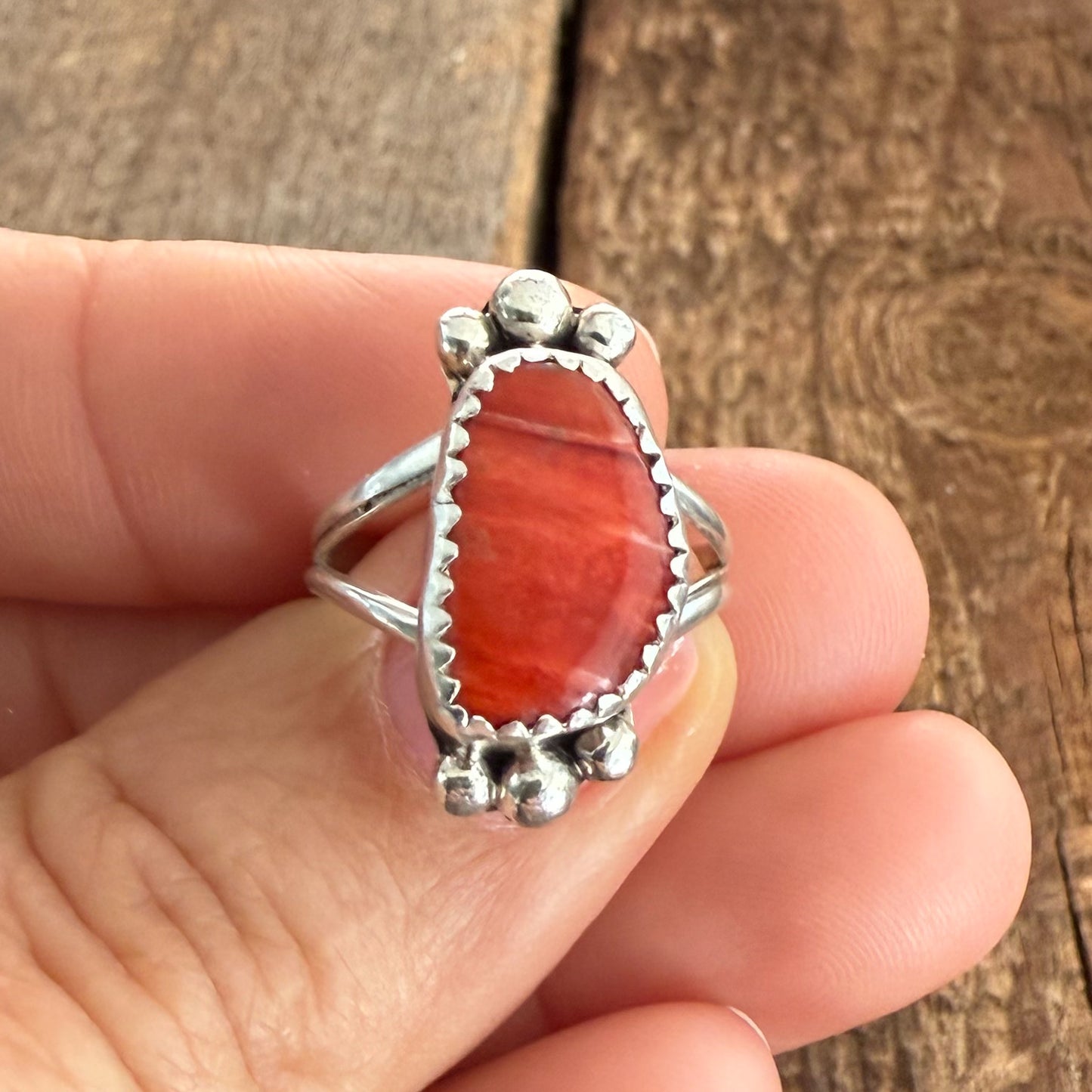 Authentic Native American Handmade Sterling Silver and Spiny Oyster Ring