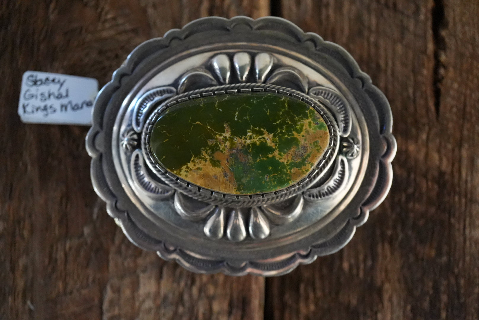 Stacey Gishal Kings Manassa Turquoise custom handmade sterling silver belt buckle