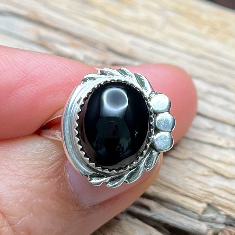 Authentic Native American Handmade Sterling Silver Black Onyx Ring