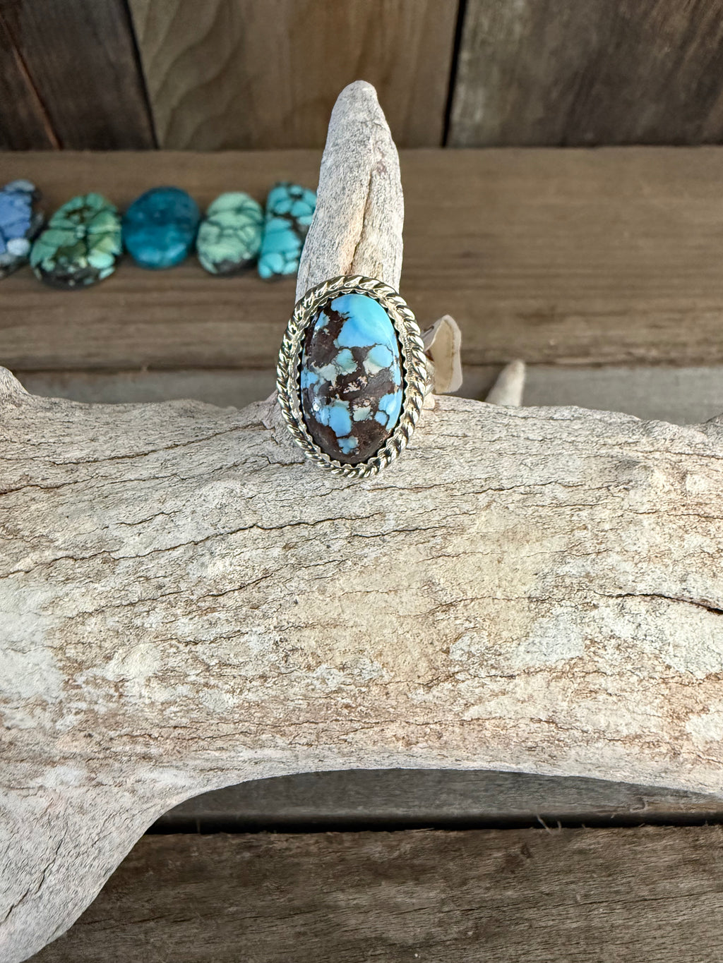 Authentic Native American Handmade Sterling Silver and Golden Hills Turquoise Ring size6 1/4.
