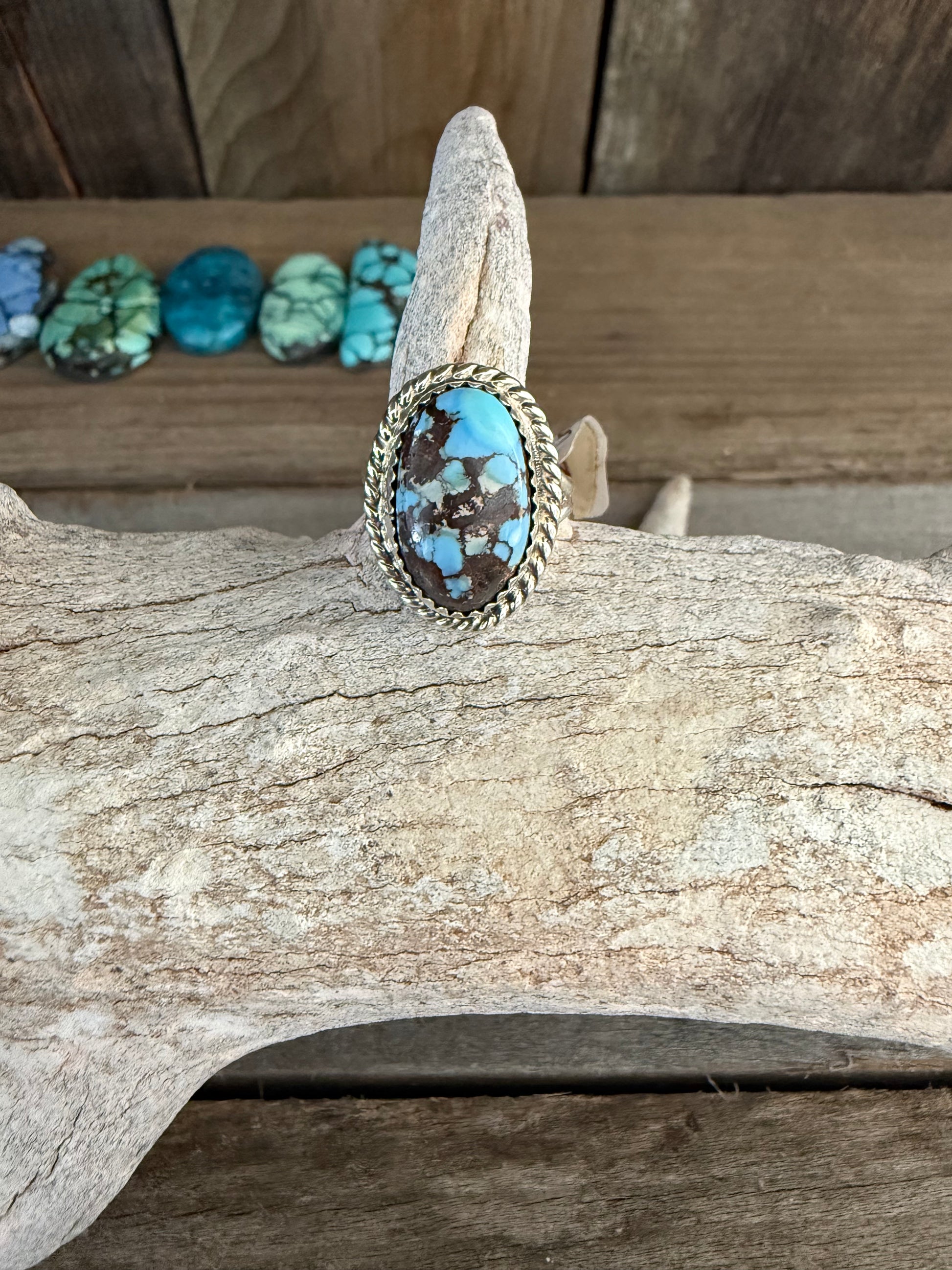 Authentic Native American Handmade Sterling Silver and Golden Hills Turquoise Ring size6 1/4.