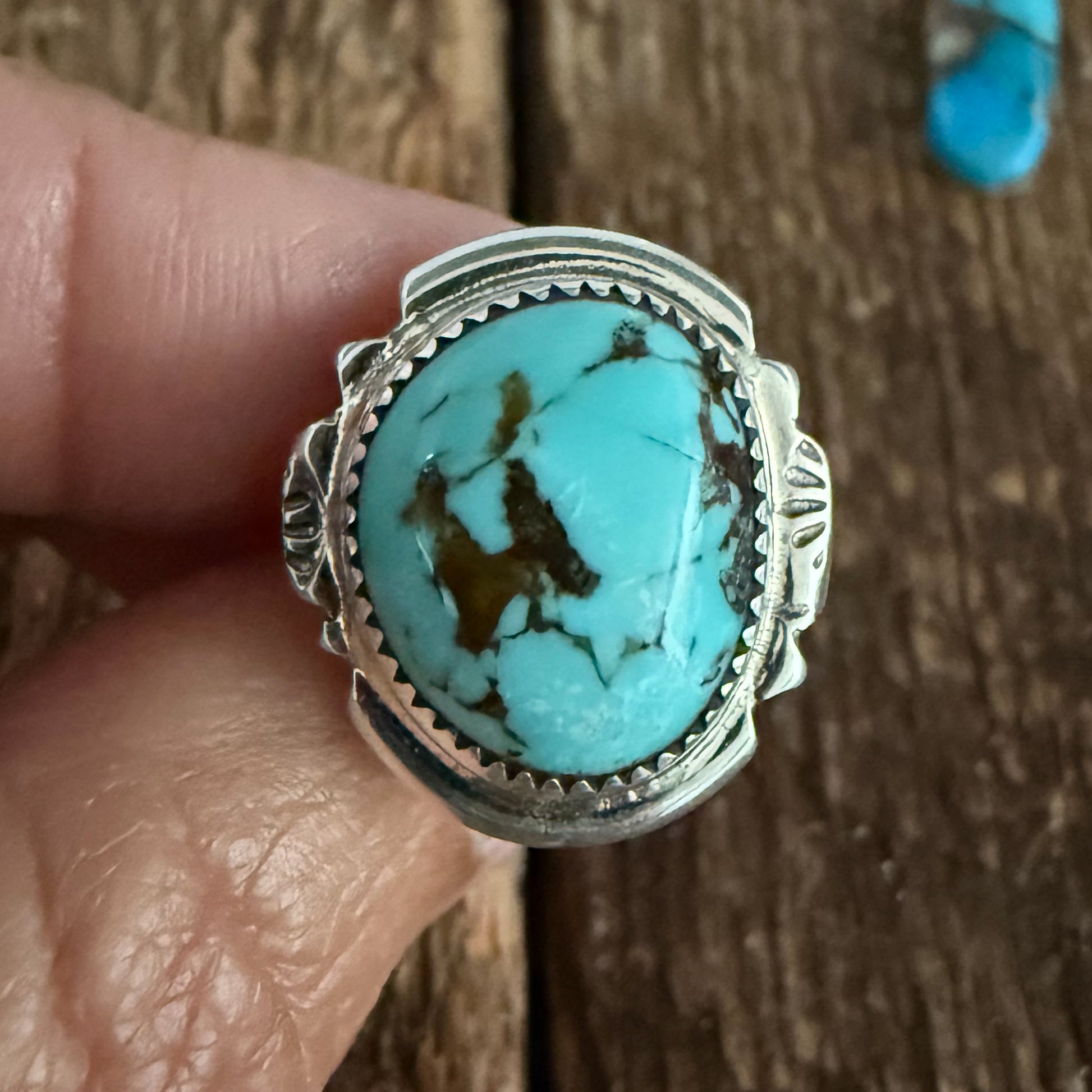 Authentic Native American Handmade Sterling Silver and Turquoise Ring size 4