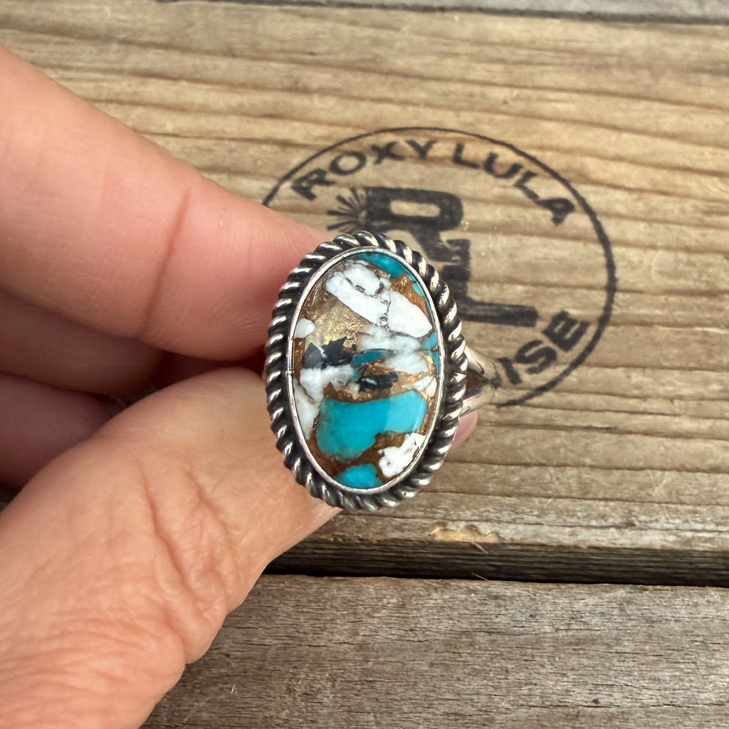 Authentic Native American Handmade Sterling Silver and Mojave Adjustable Ring