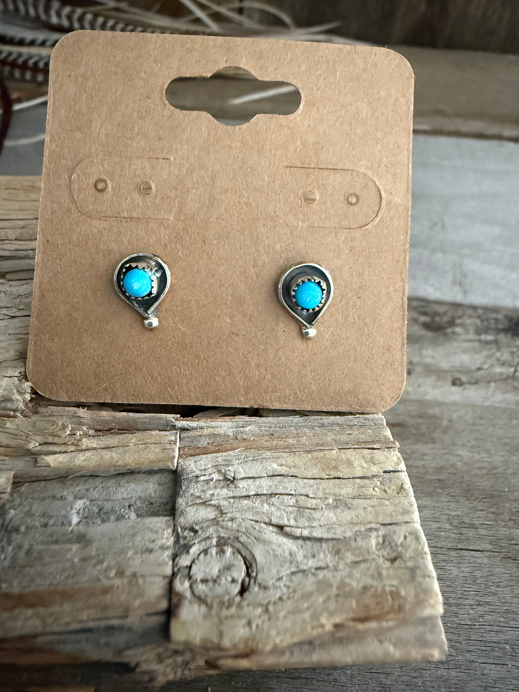 Authentic Native American Handmade Sterling Silver and Turquoise Stud Earrings
