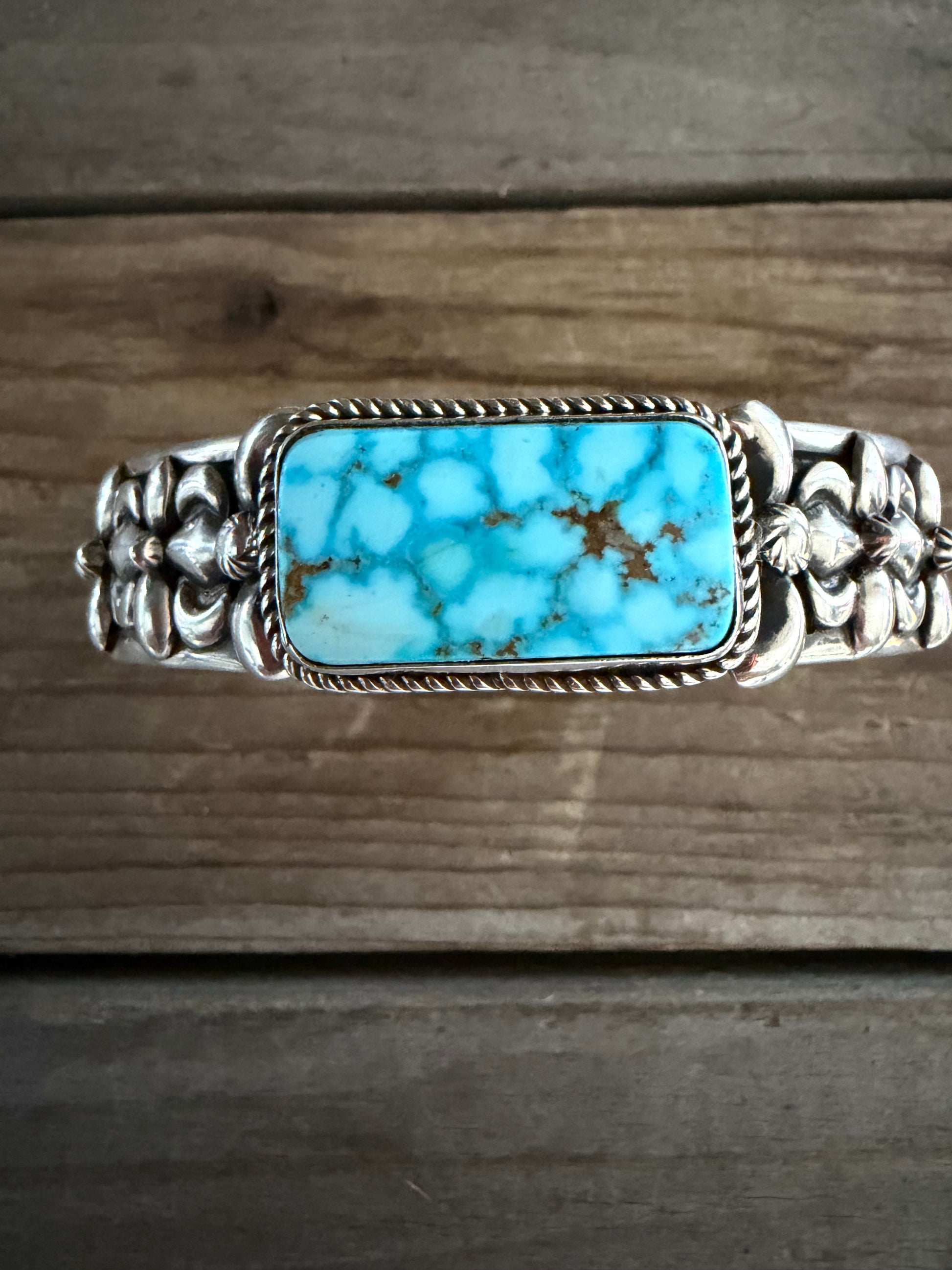 Native American Darryl Becenti Handmade Men’s  Sterling Silver -Kingman Water Web TurquoiseCuff