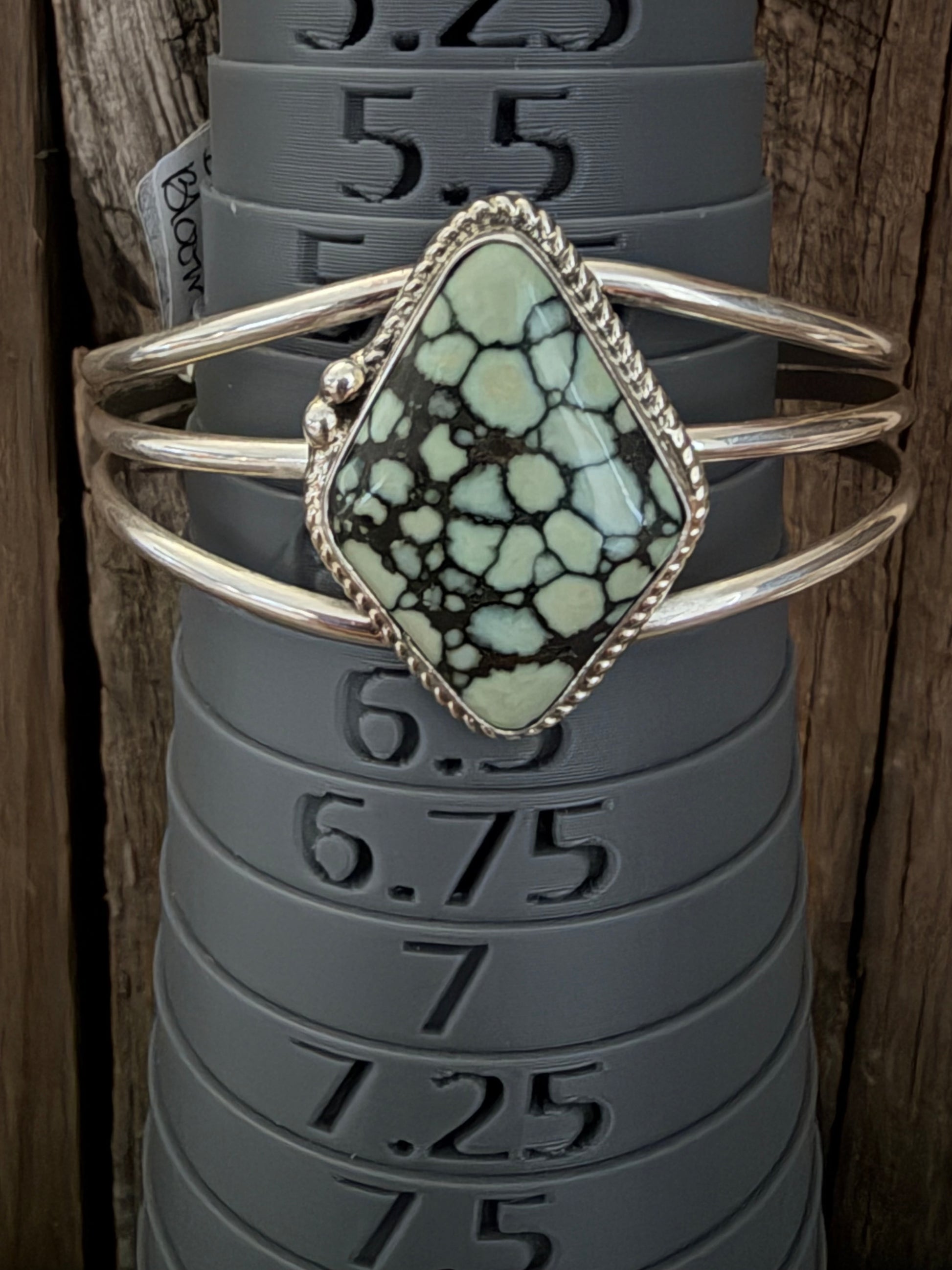 Native American Handmade Desert Bloom Variscite Sterling Silver Bracelet