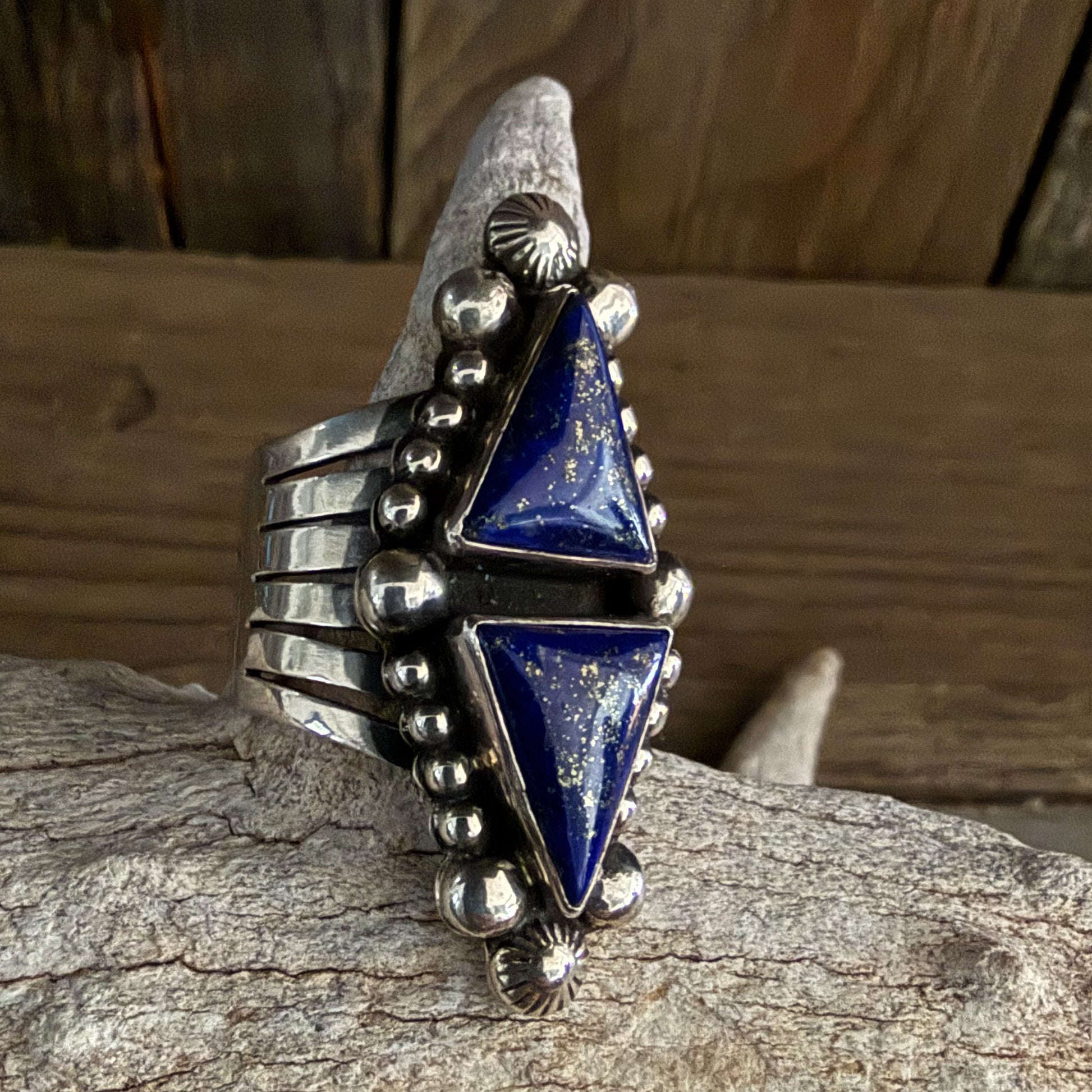 Authentic Native American Handmade Sterling Silver and Lapis Ring Size 10.
