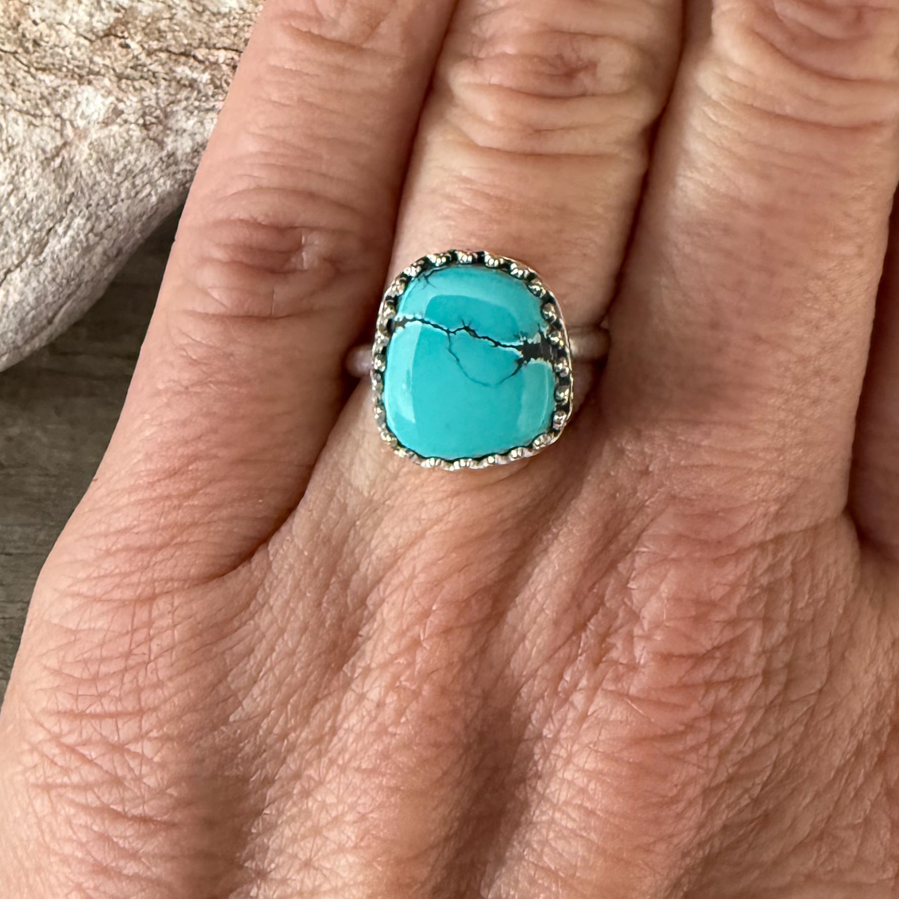 Authentic Native American Handmade Sterling Silver and Turquoise Ring size 7.
