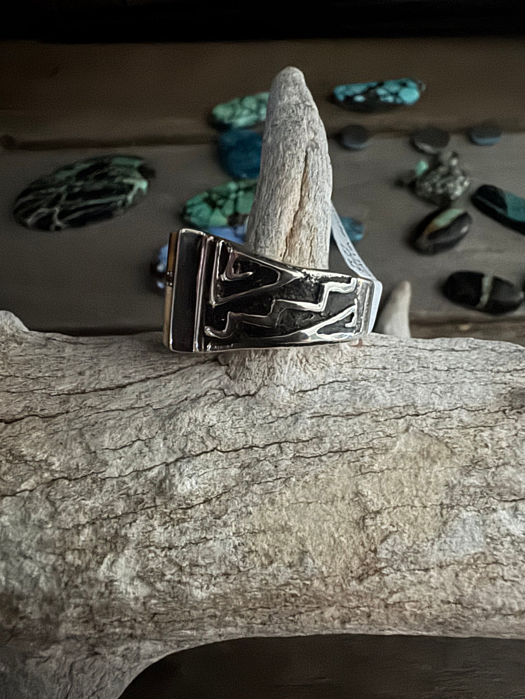 Calvin Begay Handmade Inlay Custom Ring Size 12.5