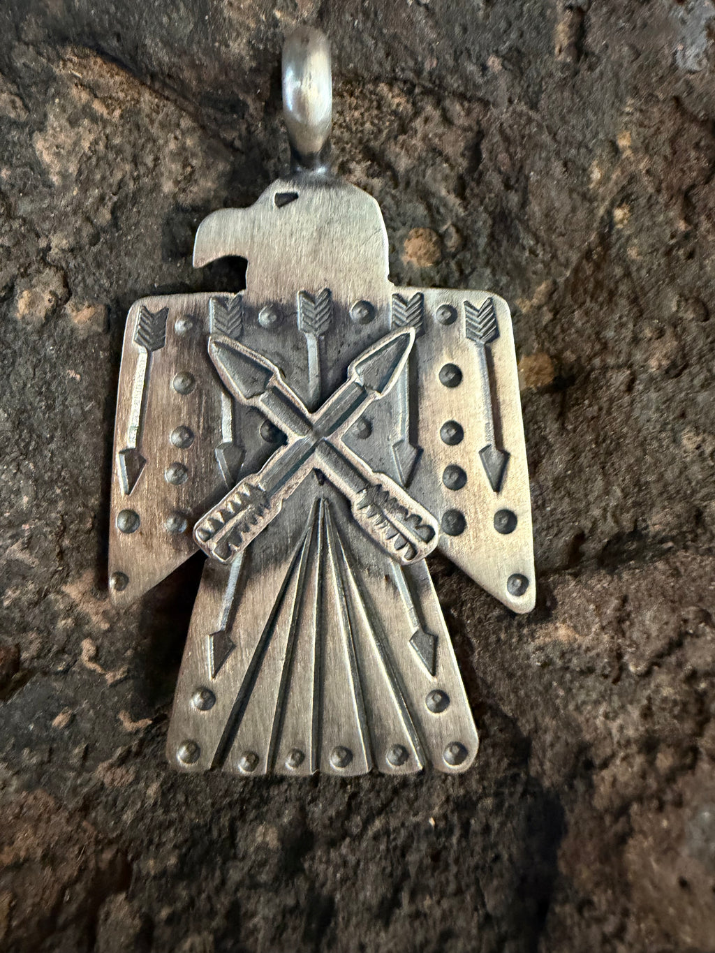 Native American Handmade Sterling Silver Thunderbird Pendant