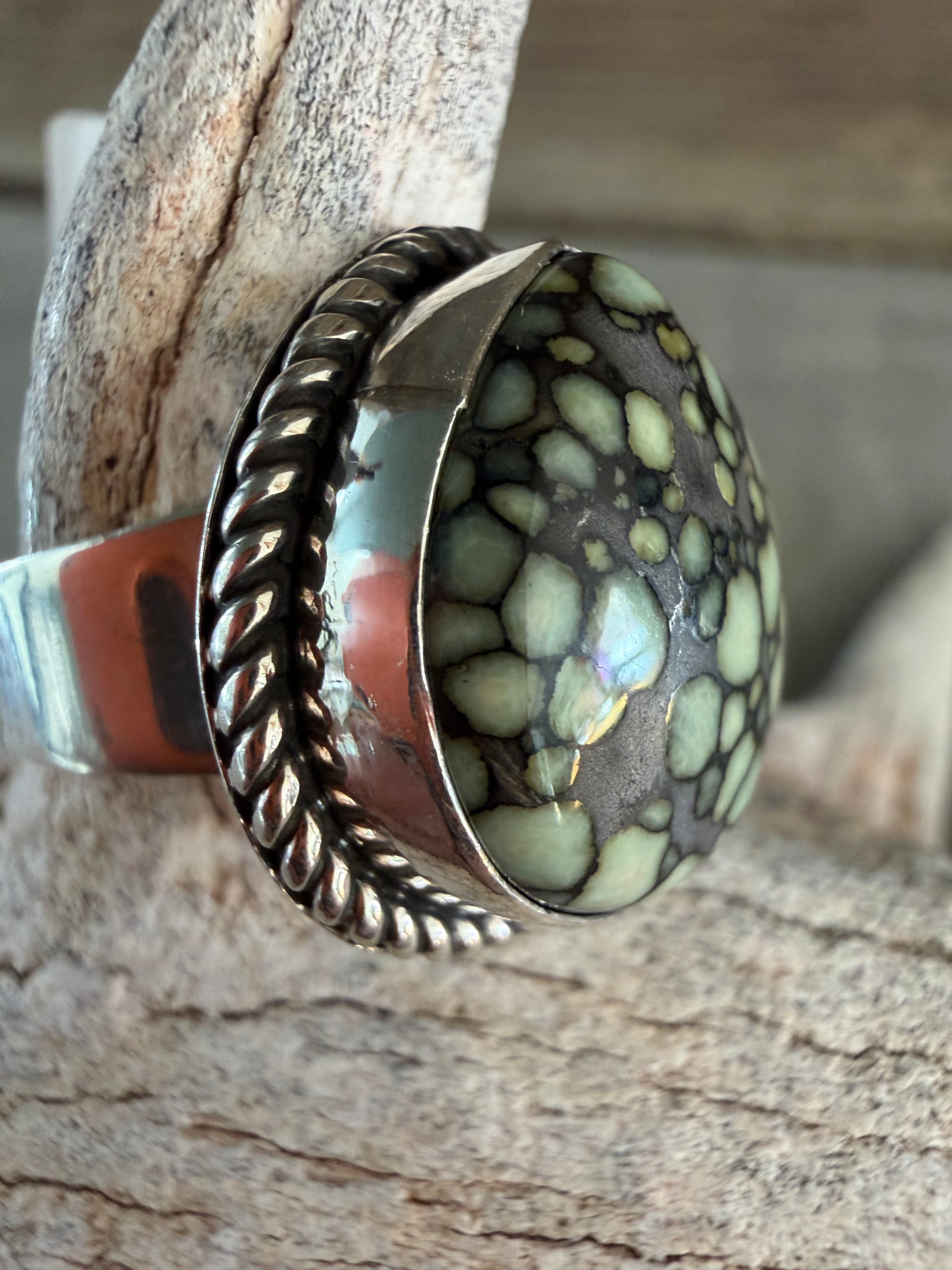 Native American Albert Jake Handmade Sterling Silver-Desert Bloom Variscite Ring Size 6