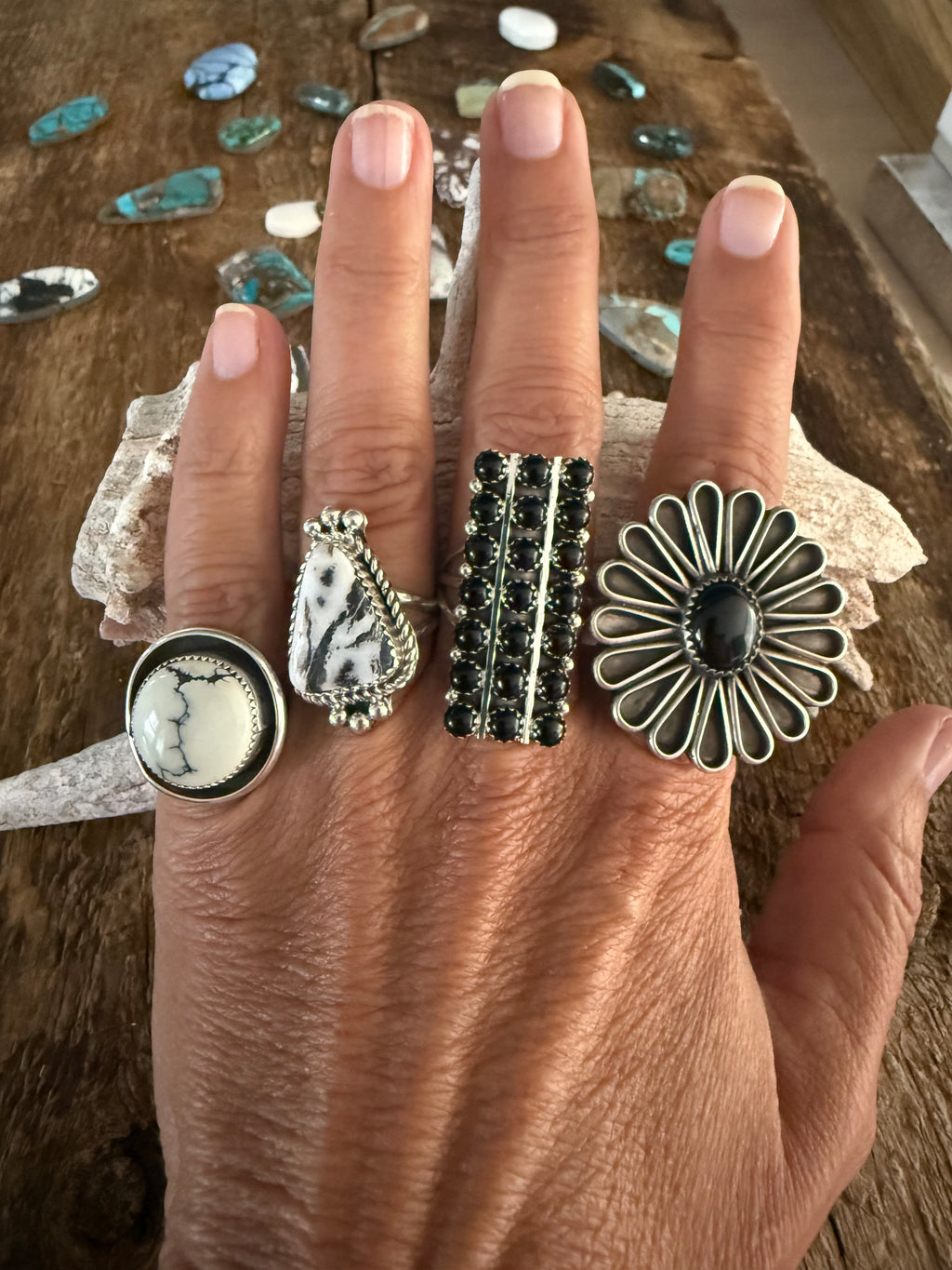 Authentic Native American Handmade Sterling Silver and Black Onyx Zuni Ring size 8 1/2.