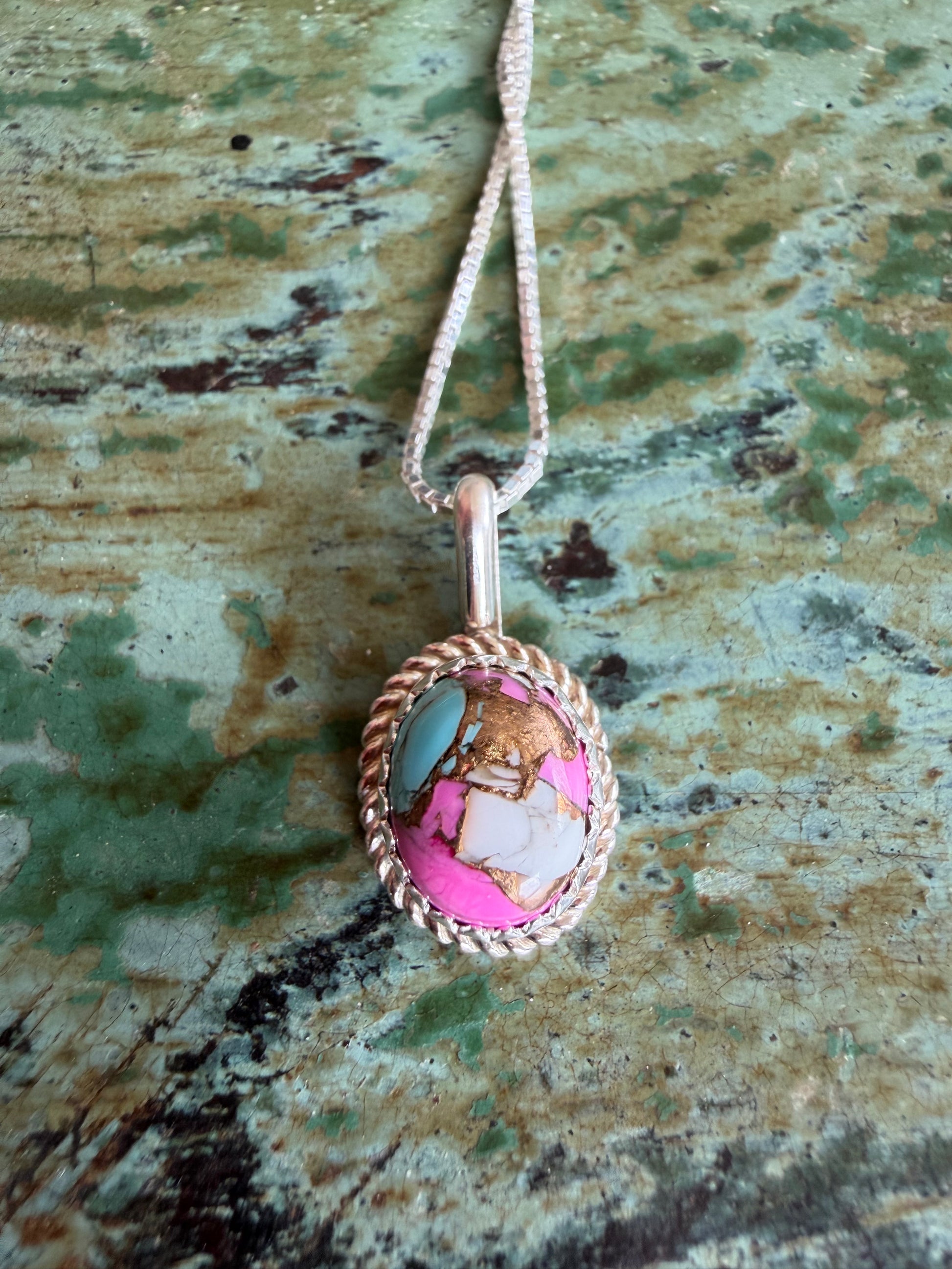 Native American Handmade Cotton Candy Pendant and Necklace 18”