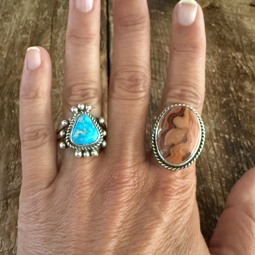 Authentic Native American Handmade Sterling Silver and Jasper Ring size 7 3/4.