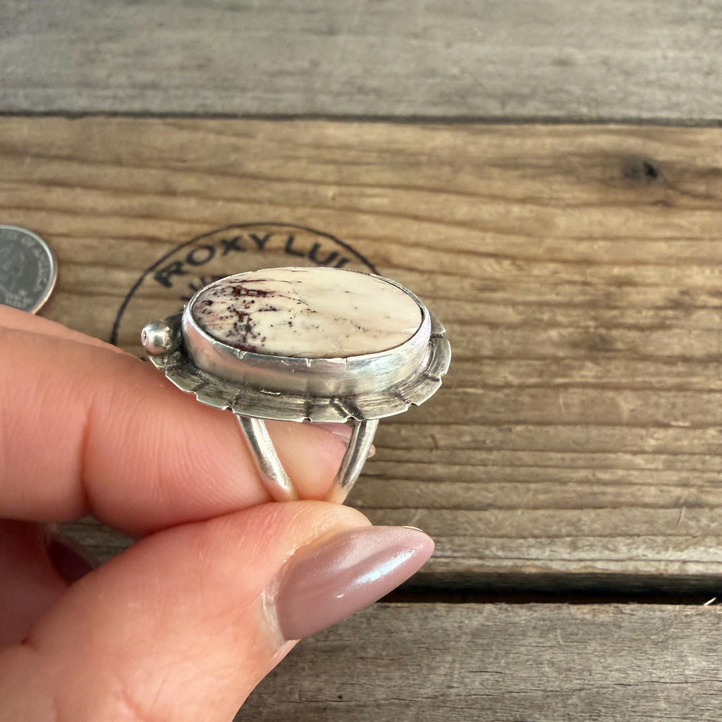 Authentic Native American Handmade Sterling Silver and Red Buffalo Ring size 8 3/4