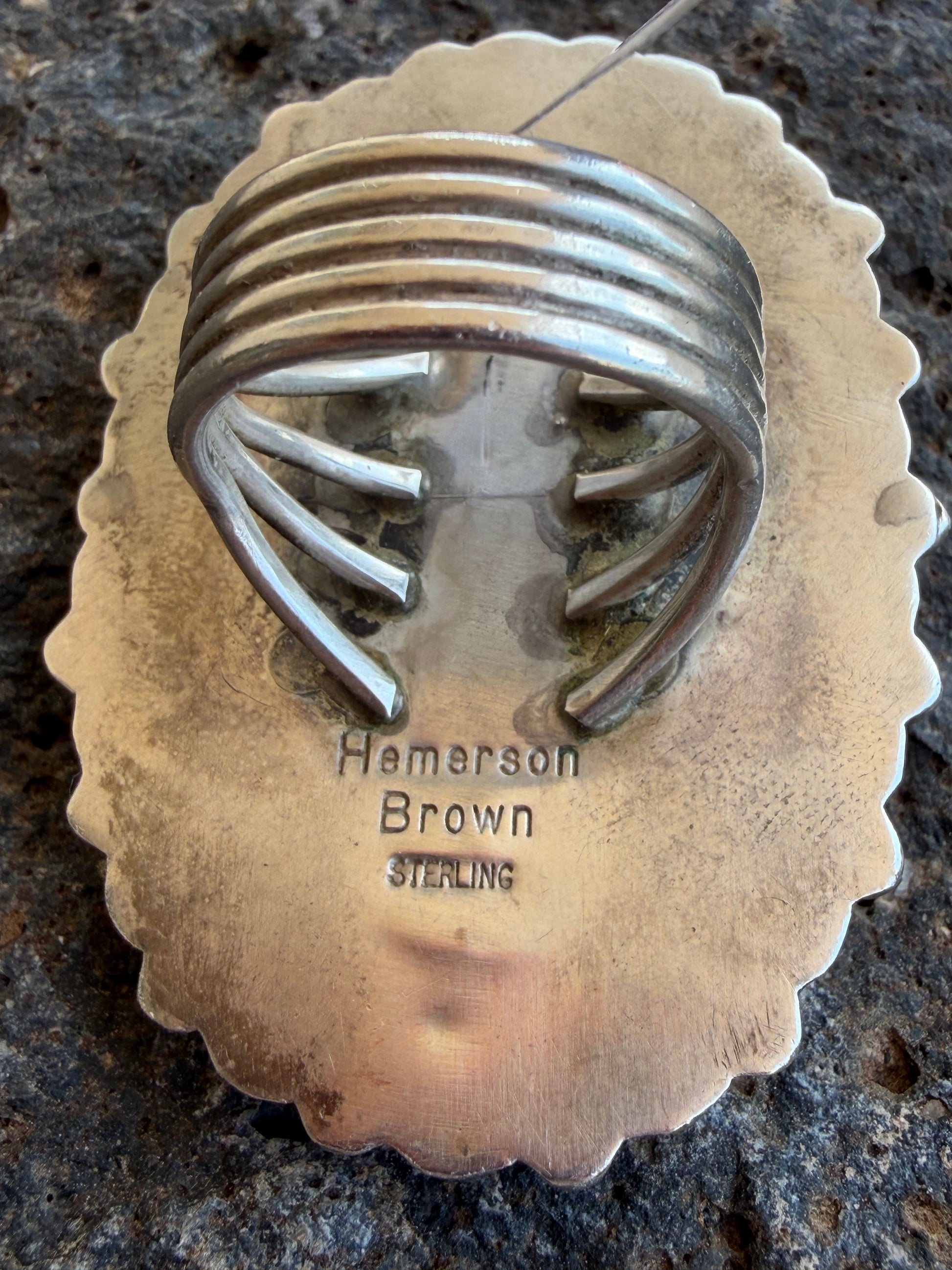 Native American Hemerson Brown Handmade Sterling Silver Coral-Royston Turquoise Ring Size 10