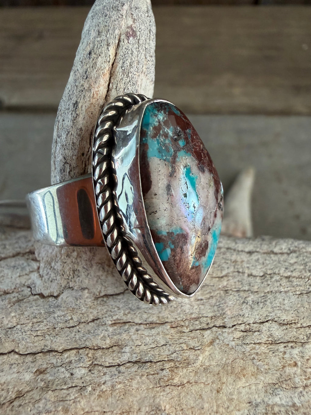 Native American 🇺🇸 Albert Jake Handmade Sterling Silver-Bisbee Turquoise Ring Size 7