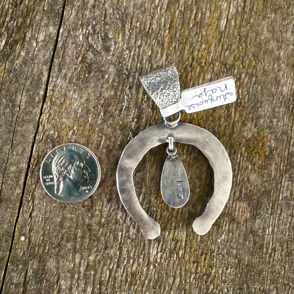 Authentic Native American Hand Cast Sterling Silver and Blackjack Nadja Pendant.