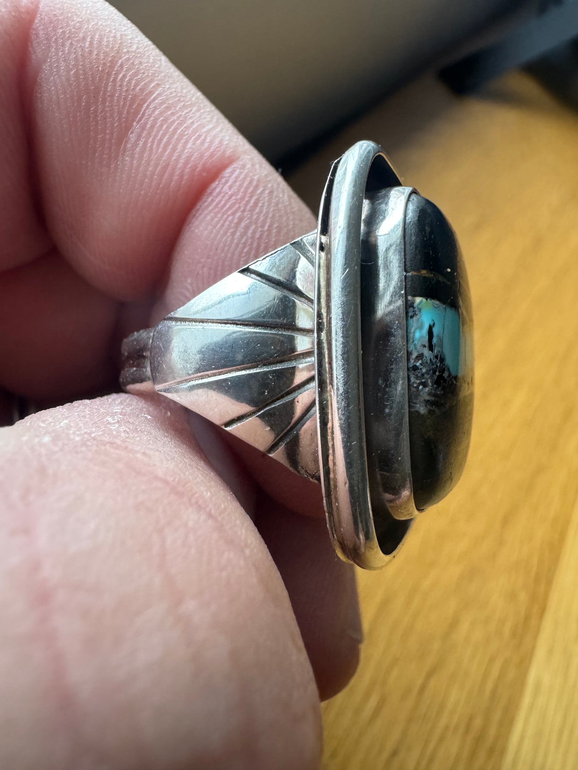 Handmade Blacjack Turquoise-Sterling Silver Ring Size 13