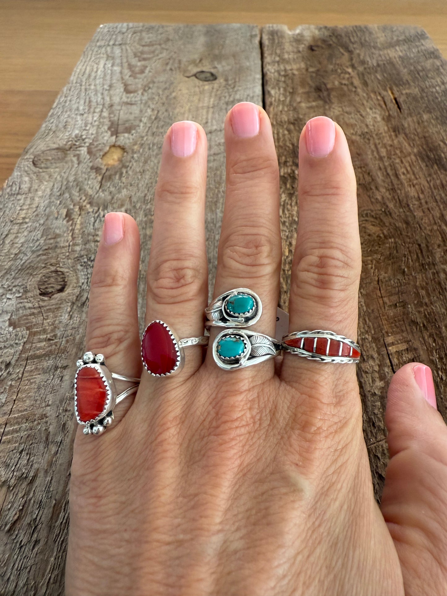 Authentic Native American Handmade Sterling Silver and Spiny Oyster Ring