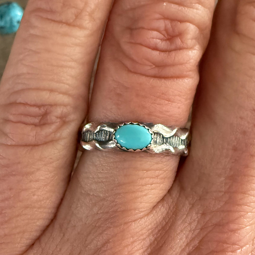 Authentic Native American Handmade Sterling Silver and Turquoise Ring size 7.