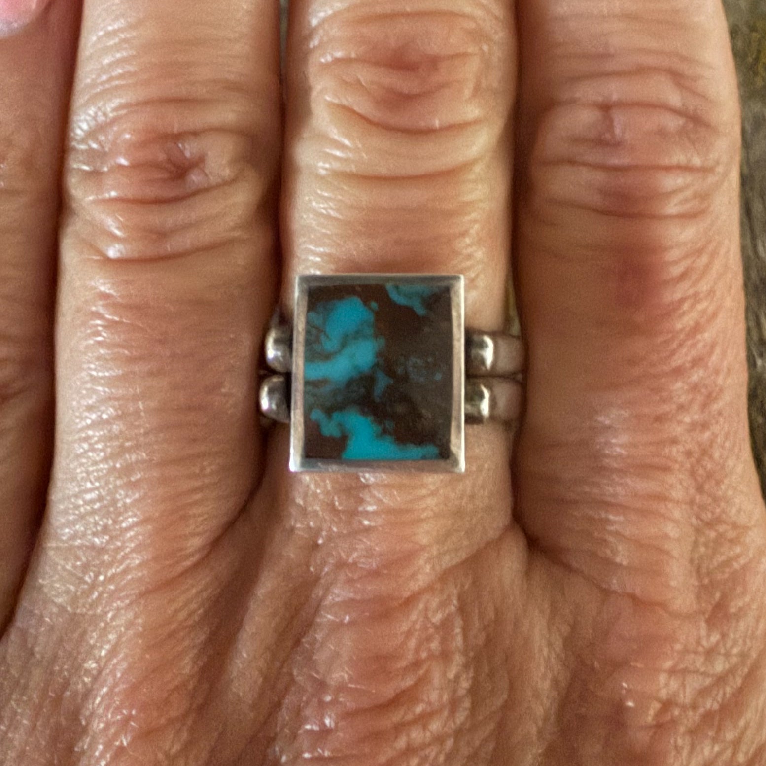 Authentic Native American Handmade Sterling Silver and Turquoise Reversible Ring.