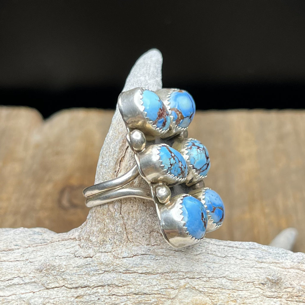 Authentic Native American Handmade Sterling Silver Golden Hills Turquoise Cluster Ring Size 6 1/2.