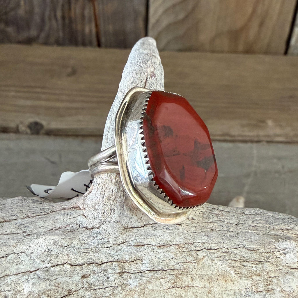 Authentic Native American Handmade Sterling Silver and Red Jasper Ring size 5 1/4.