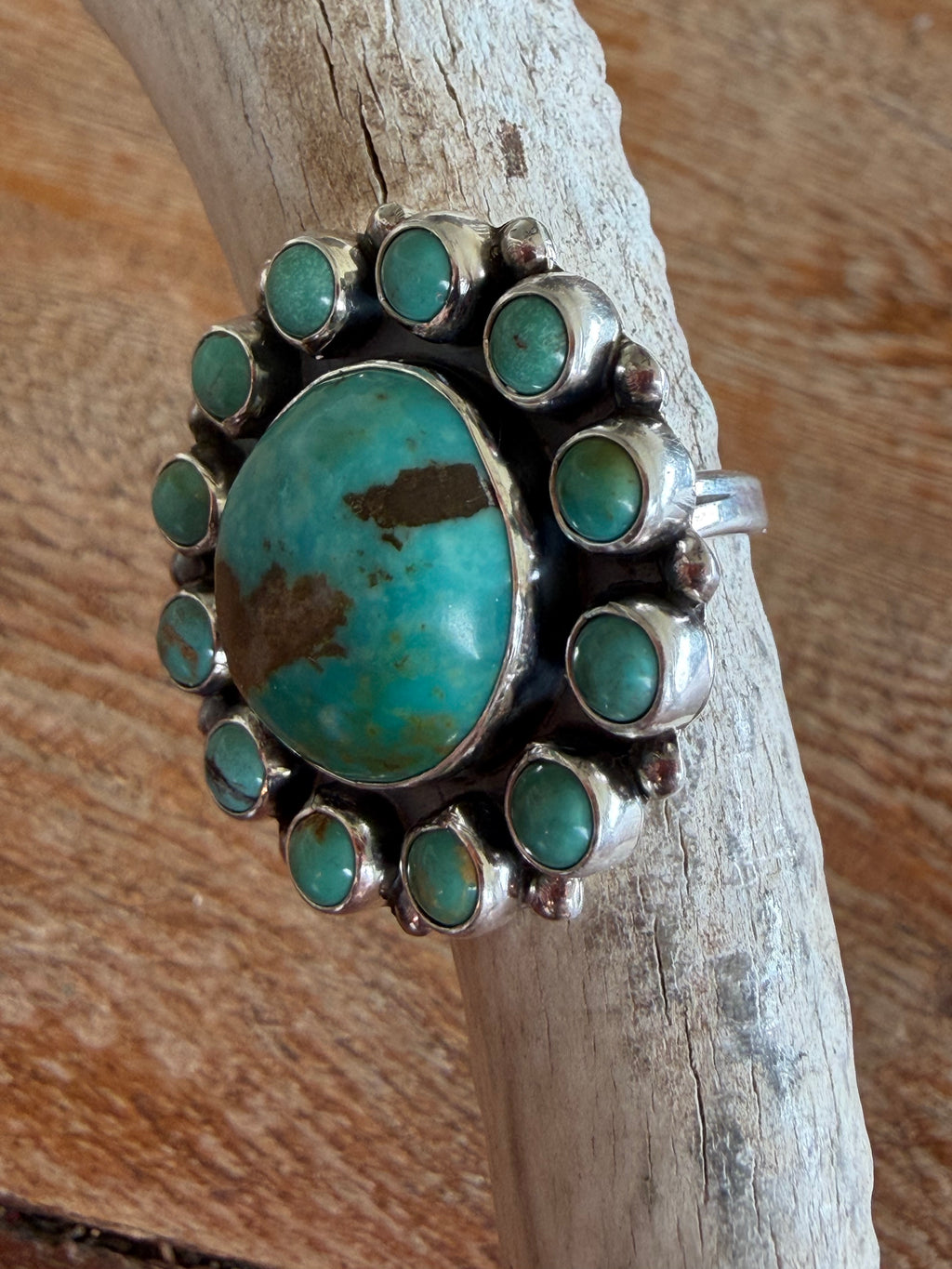Authentic Native American Handmade Sterling Silver and Turquoise ring size 8.5