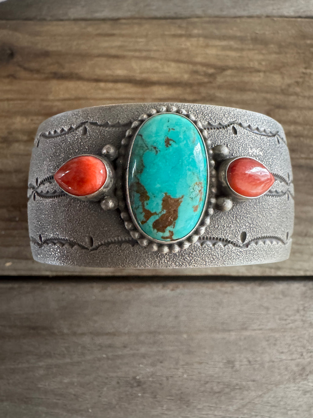 E Wylie Handmade Women’s Sterling Silver Bracelet-Cuff Coral,Turquoise