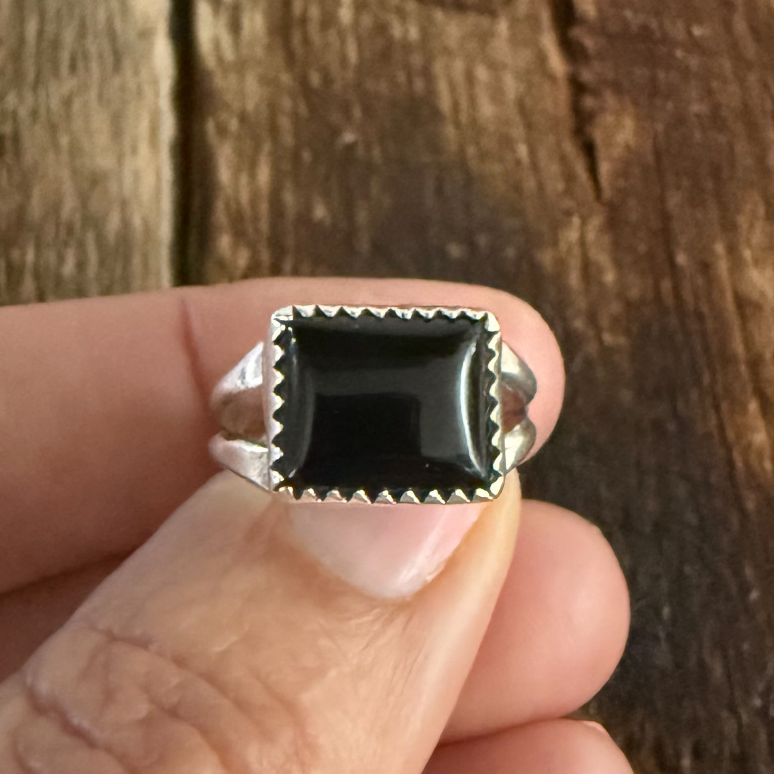 Native American Handmade Sterling Silver and Black Onyx Ring Size 6 1/2.