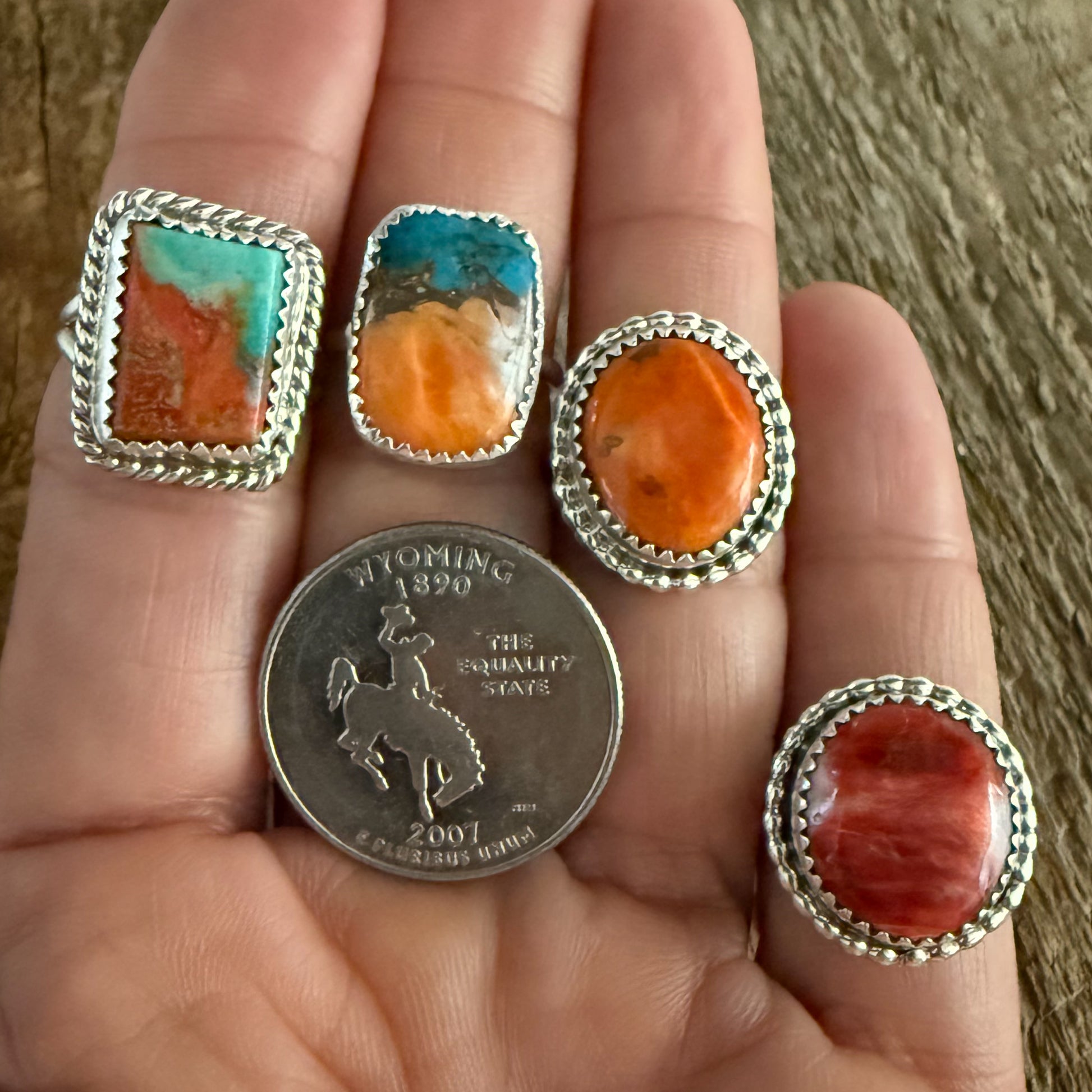 Authentic Native American Handmade Sterling Silver and Red Spiny Oyster Ring Size 5 1/2.