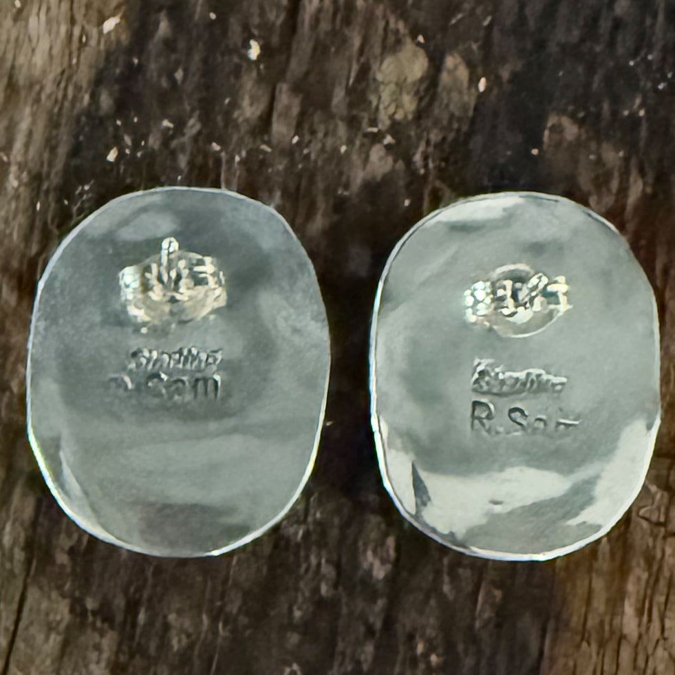 Authentic Native American Handmade Sterling Silver and White Buffalo Stud Earrings