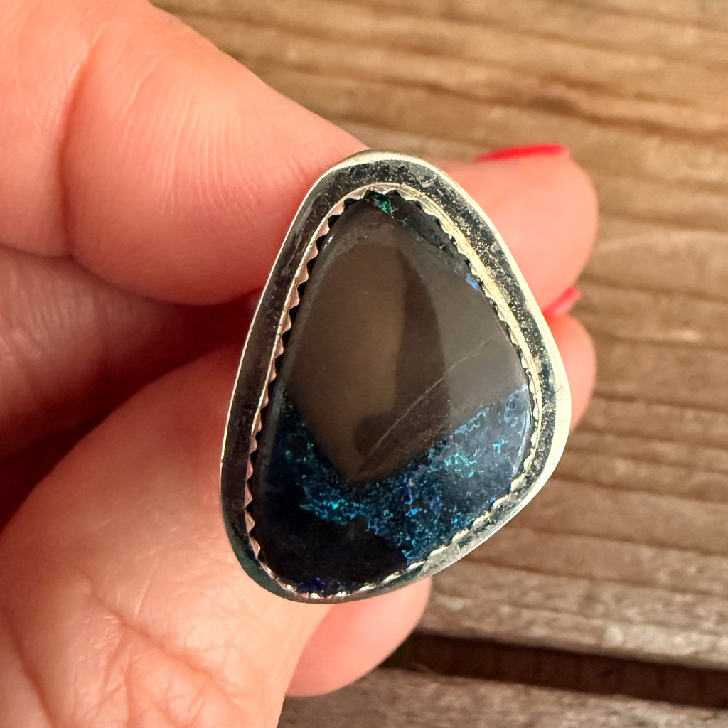 Authentic Native American Handmade Sterling Silver and Australian Opal Ring size 6.