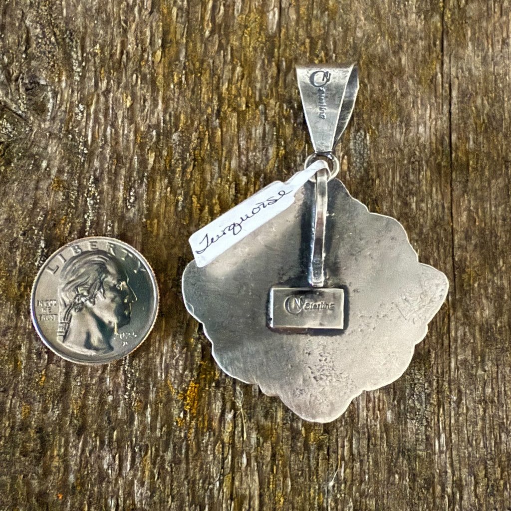 Authentic Native American Handmade Sterling Silver and Turquoise Floral Cluster Pendant