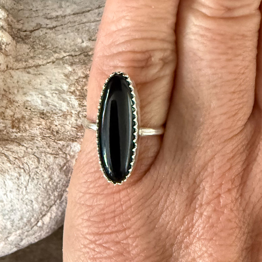 Authentic Native American Handmade Black Onyx Ring size 4 1/2.