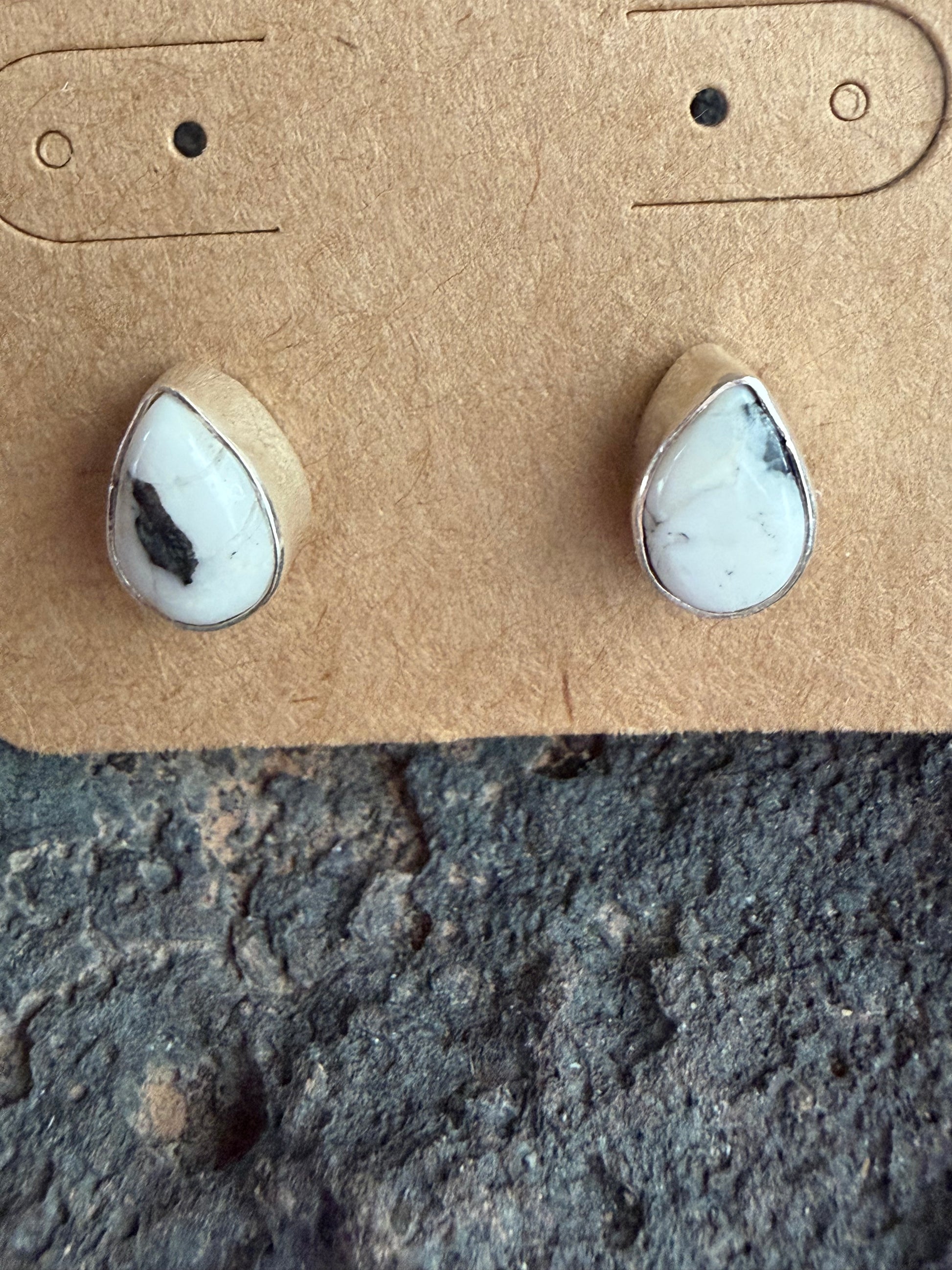 Native American Handmade White Buffalo Turquoise-Silver Earrings