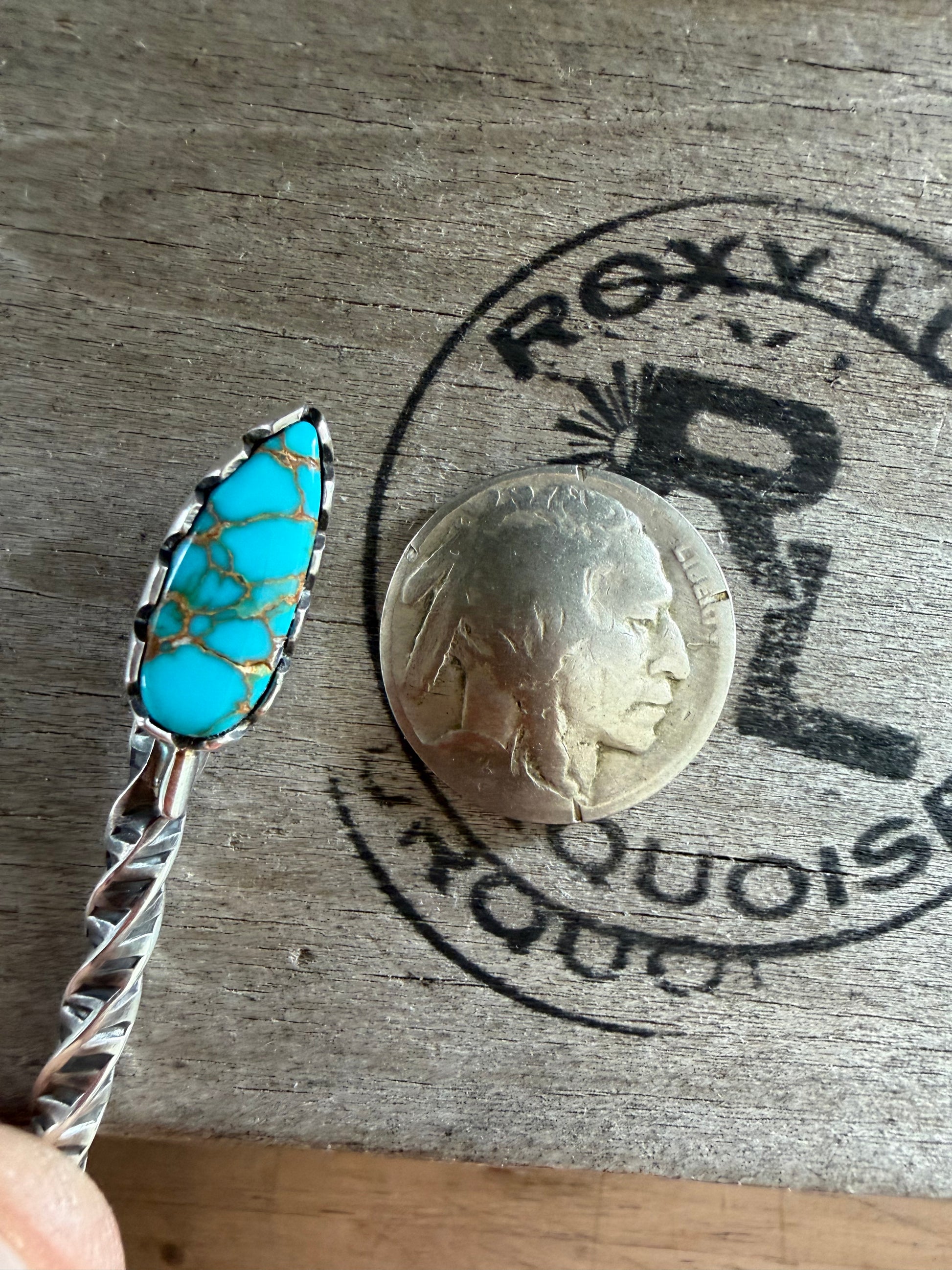 Sterling Silver Handmade Royston Turquoise Hat Pin (Non Native)