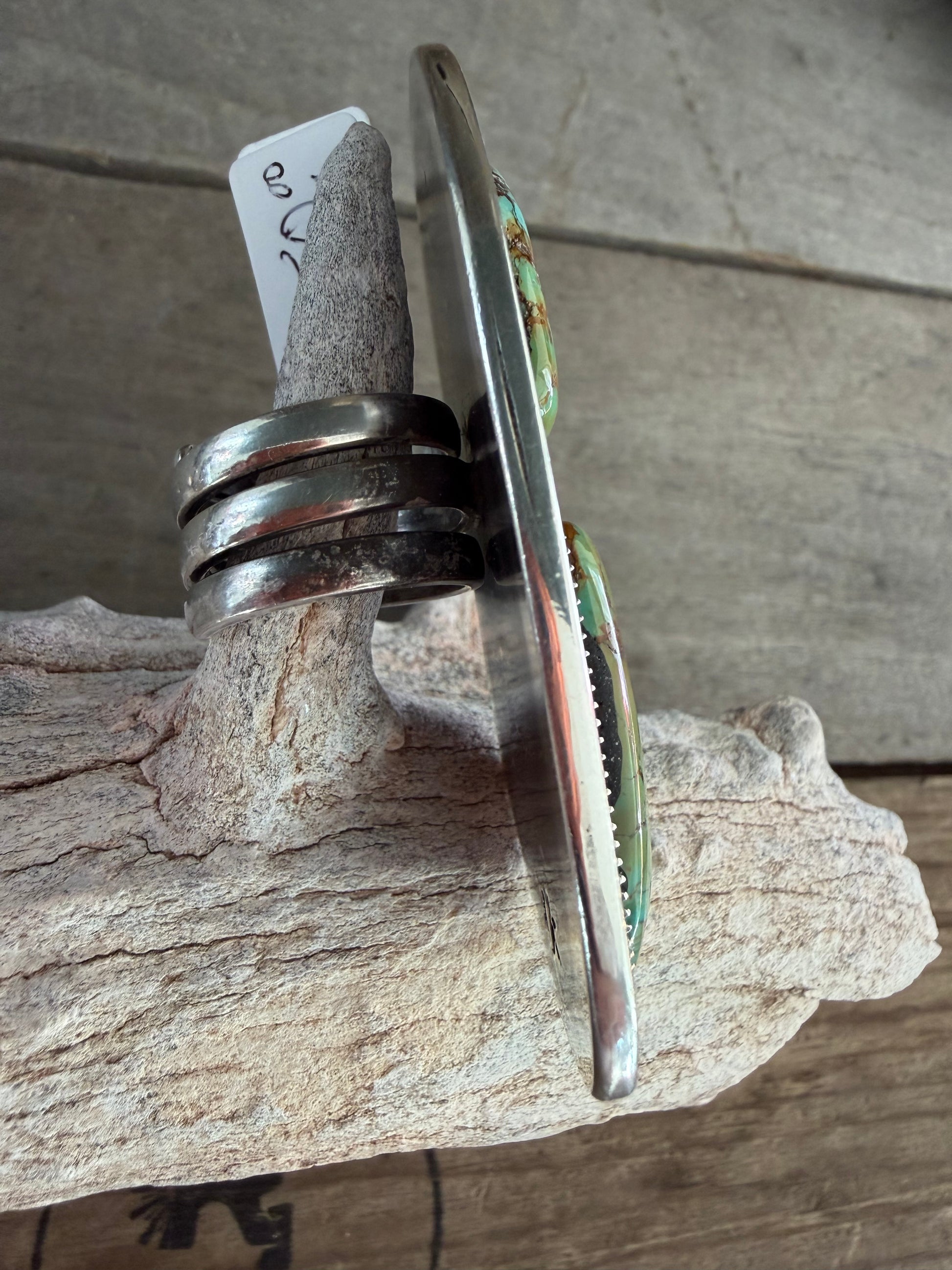 Handmade Royston Turquoise-Sterling Silver Statement Ring Adjustable Size 😮