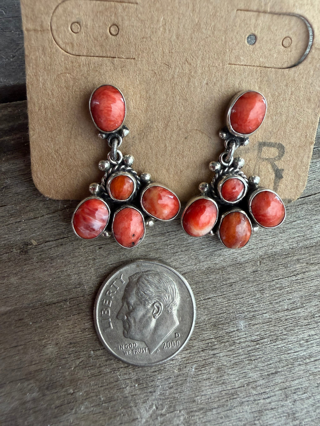 Native American Fredrico Jimenez Handmade Spiny Oyster Sterling Silver Earrings