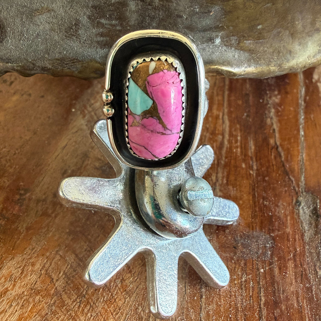 Authentic Native American Handmade Sterling Silver and Cotton Candy Ring size 8 1/4