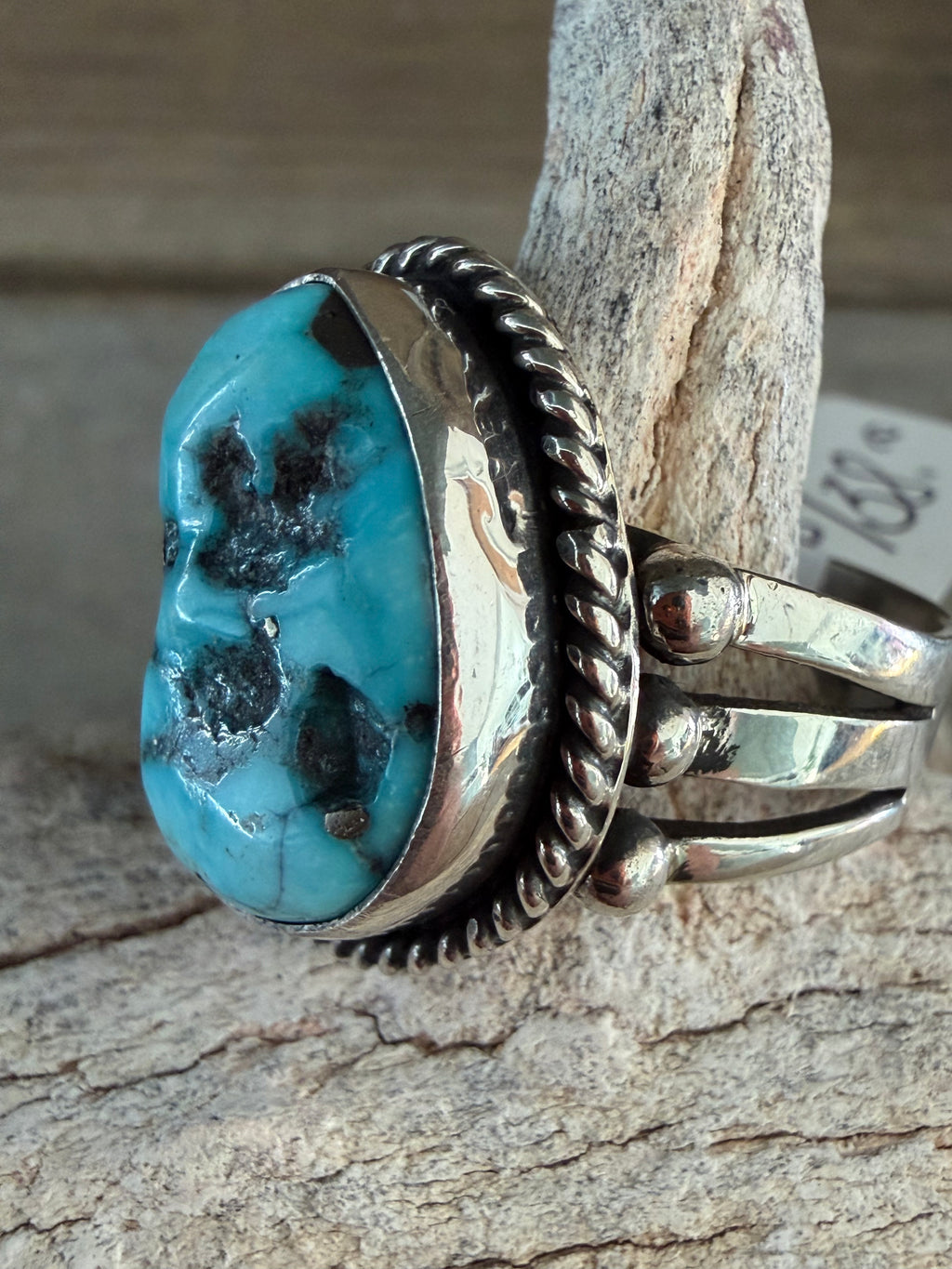 Native American 🇺🇸 Linda Yazzie Handmade Sterling Silver-Whitewater Turquoise w/Pyrite Size 9