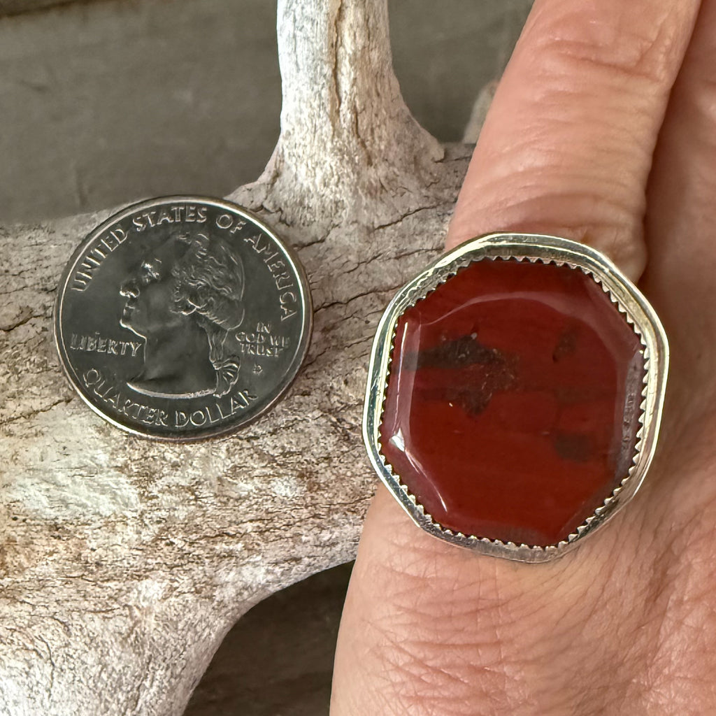 Authentic Native American Handmade Sterling Silver and Red Jasper Ring size 5 1/4.