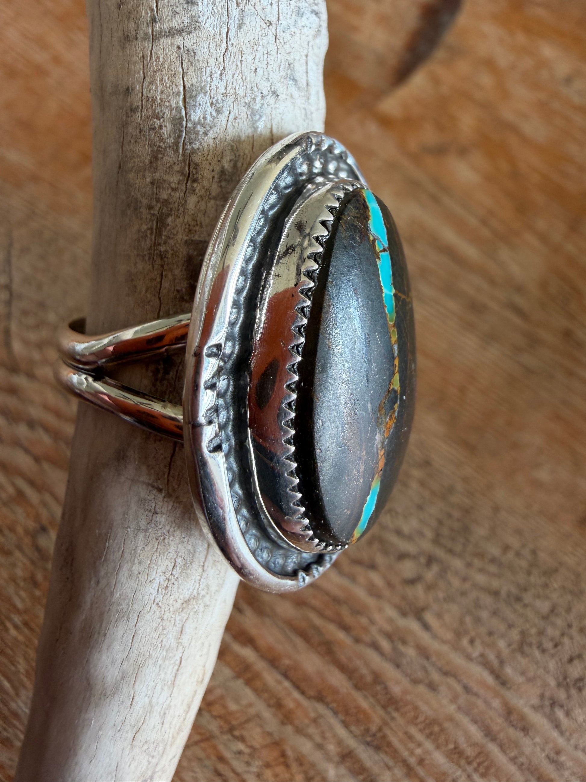 Native American Handmade Sterling Silver Blackjack Ring Size 6.75