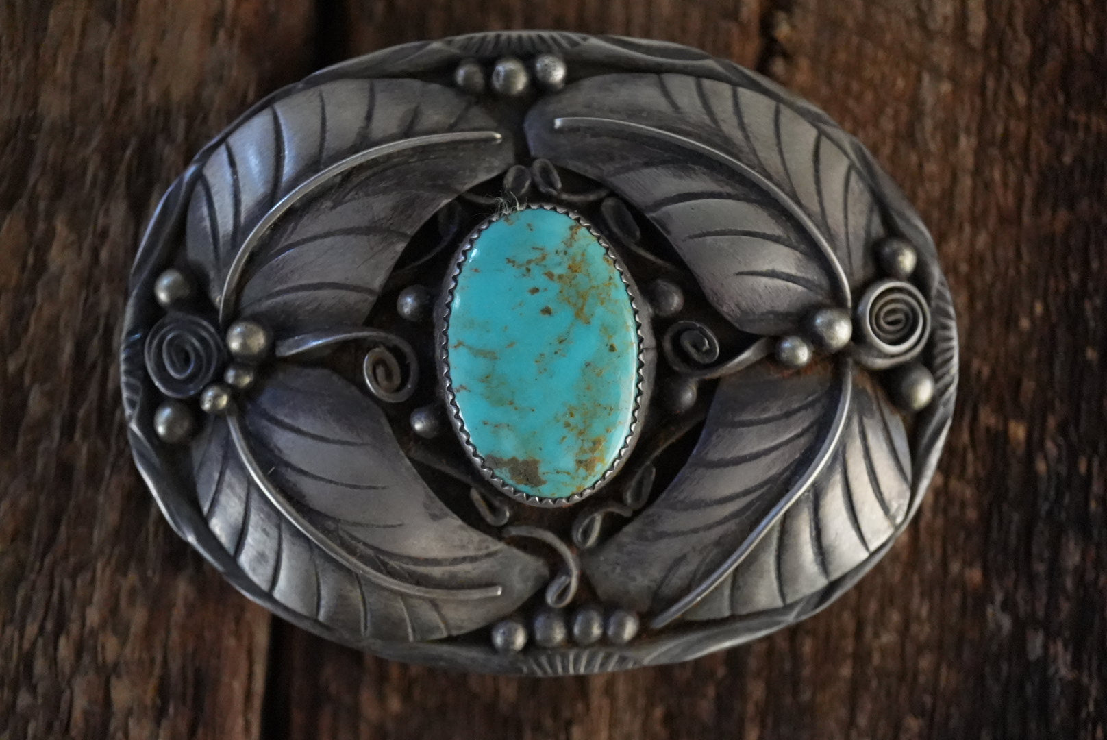 Herbert Tsosie Handmade Sterling Silver- Royston Turquoise Belt Buckle