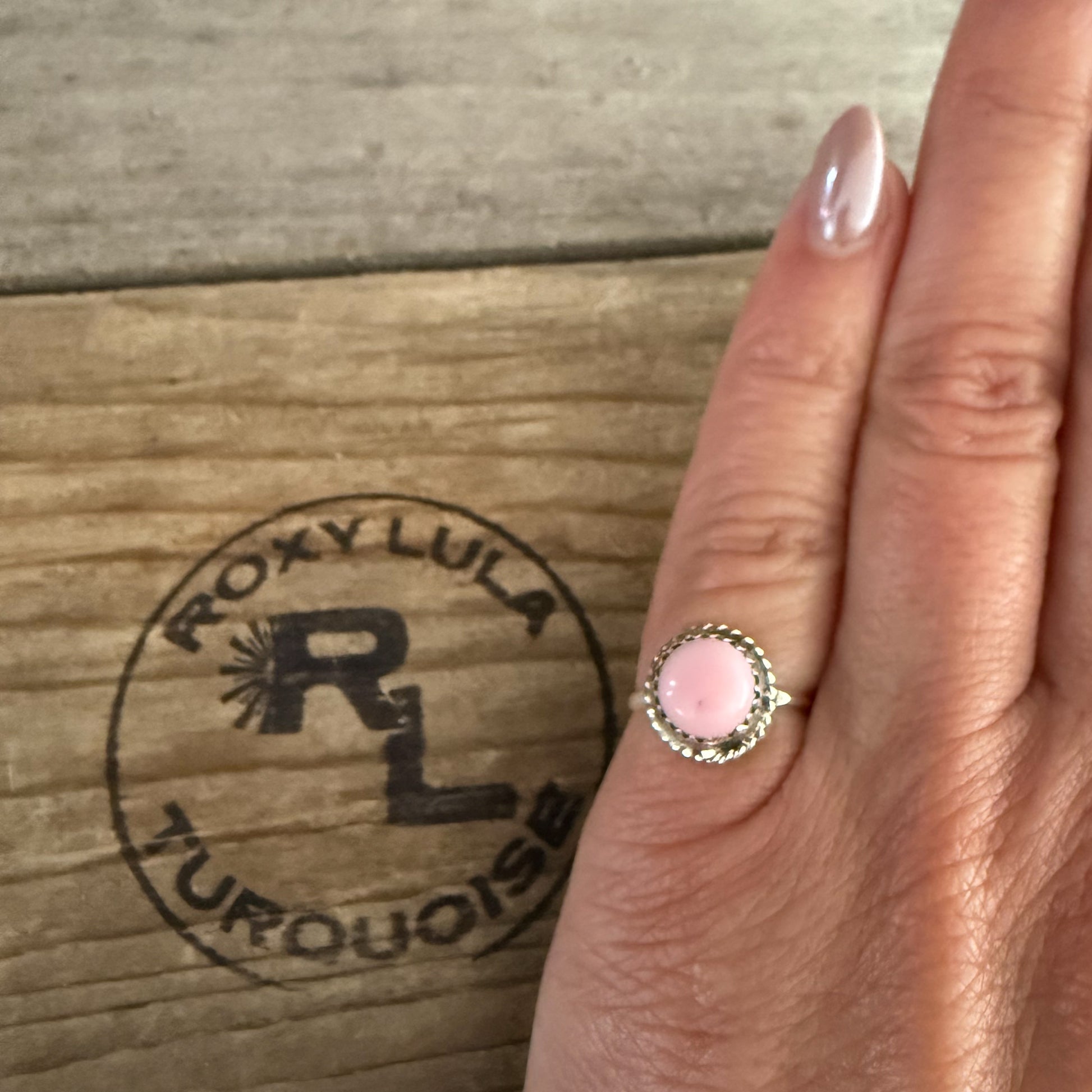 Authentic Native American Handmade Sterling Silver and Pink Conch Ring size 4 1/2