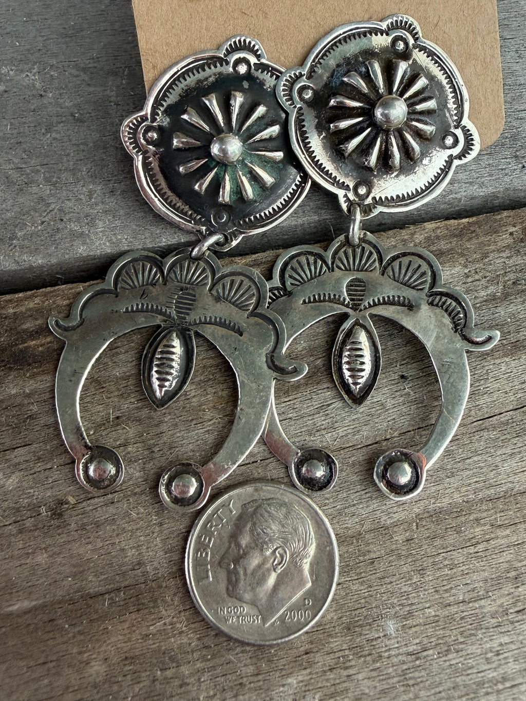 Native American Randy Begay Handmade Hand stamped Nadja sterling silver earrings